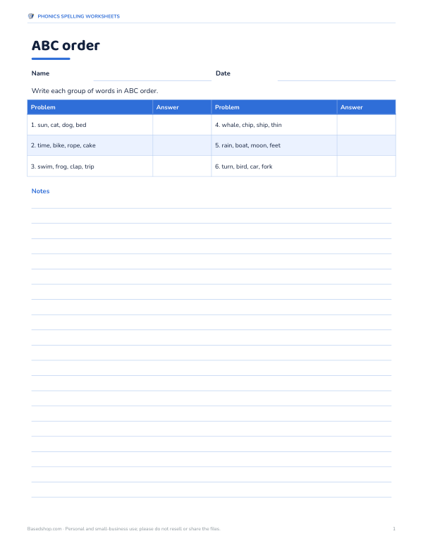 Preview of Printable ABC Order Worksheet