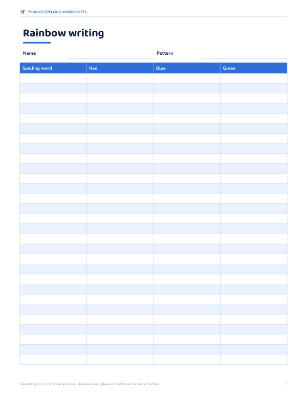 Preview of Printable Rainbow Writing Worksheet