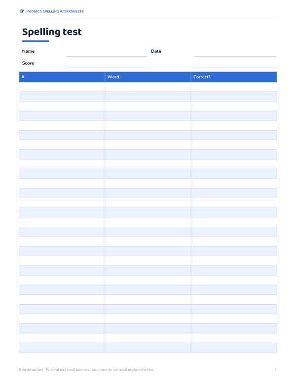 Preview of Printable Weekly Spelling Test Sheet